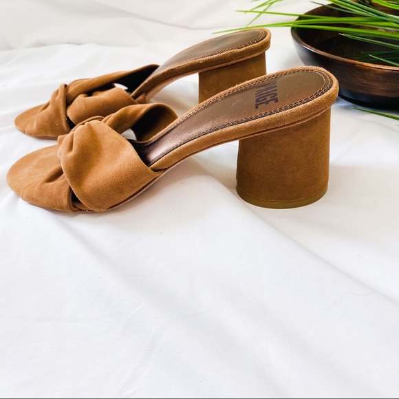 PAIGE suede Brown chunky round heel slide - Picture 5 of 9